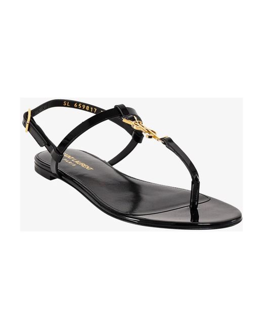 Saint Laurent Black Flat Sandals