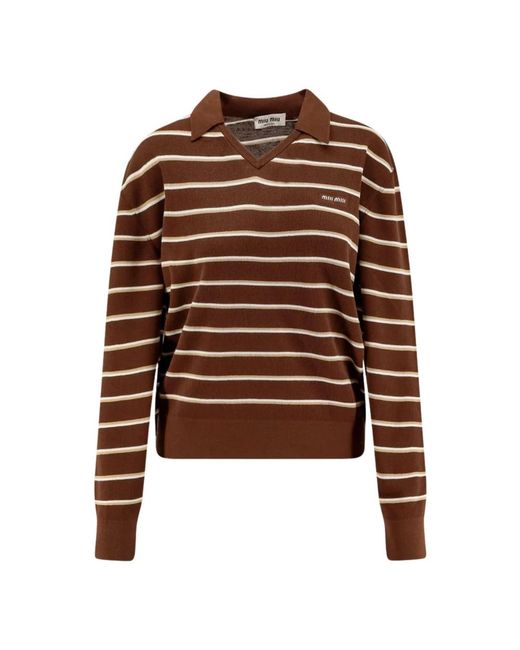 Miu Miu Brown V-Neck Knitwear