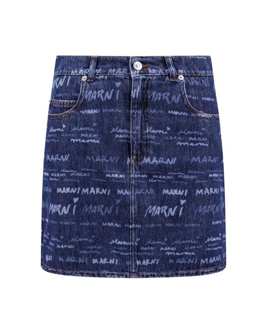 Marni Blue Logo Patch Denim Skirt
