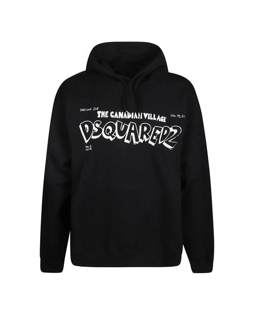DSquared² Black Logo Printed Drawstring Hoodie for men