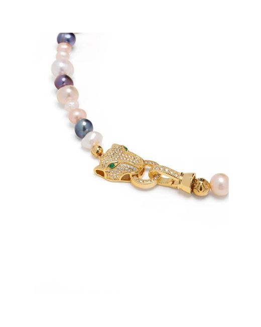 Nialaya Metallic Multi-colored pearl bracelet with gold panther head