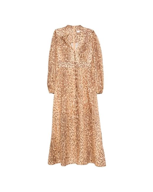 Zimmermann Kleedjes ,Bruin ,Luipaardprint V-Hals Midi Jurk in het Natural