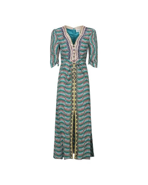 Saloni Green Amulet wave print kleid