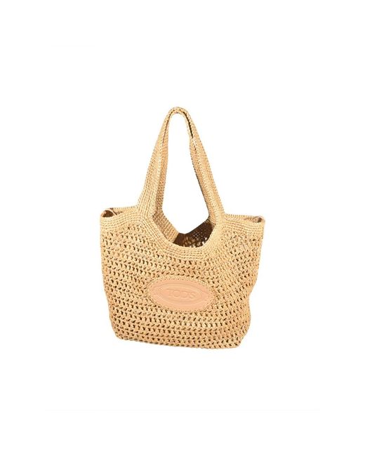 Tod's Metallic Raffia Medium Tote Bag