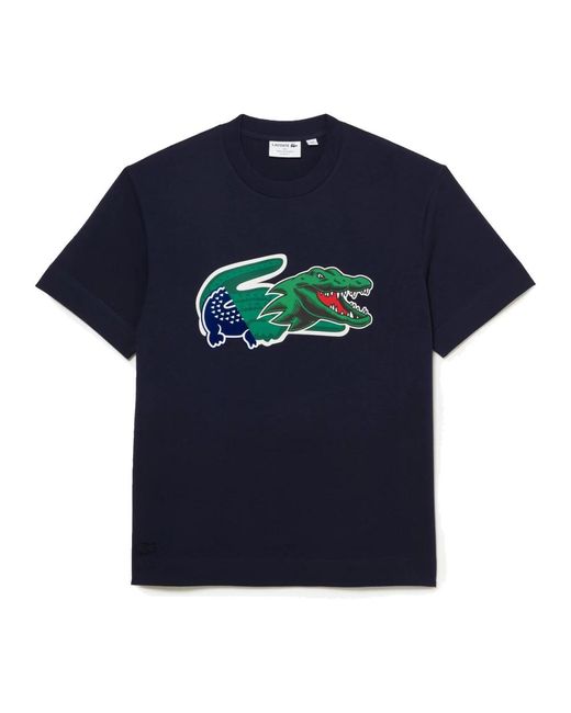 Lacoste Blue Holiday Relaxed Fit Oversized Crocodile Print Tee Navy S for men