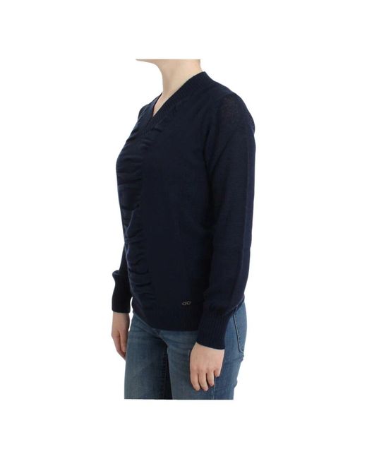 CoSTUME NATIONAL Black Eleganter v-ausschnitt pullover in dunkelblau