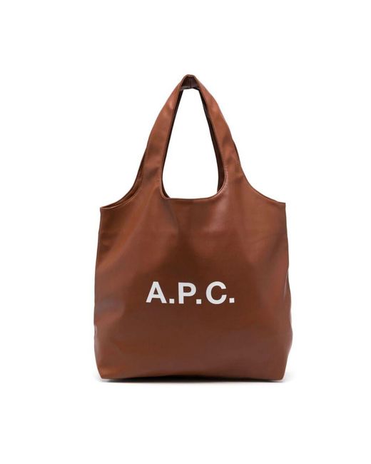 A.P.C. Brown Ninon logo print tote tasche