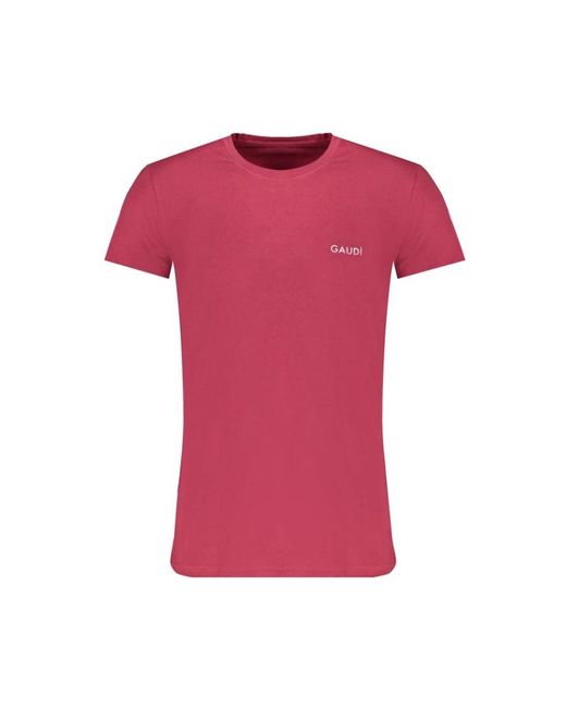 GAUDI Tops ,Rood ,Katoen Rode Katoenen Print Logo T-Shirt in het Pink voor heren
