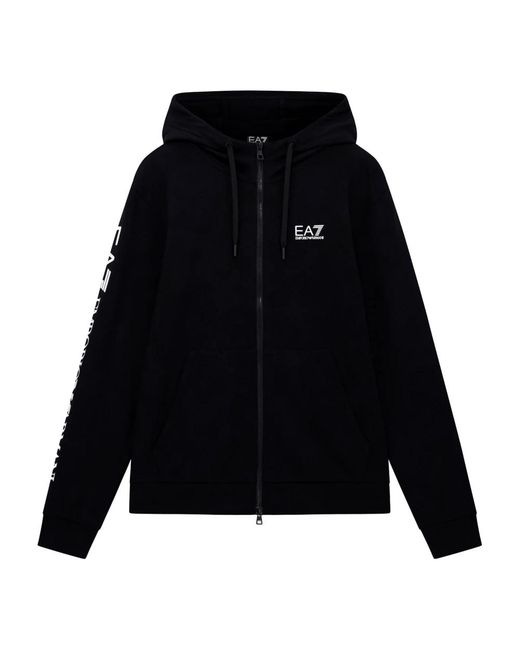 EA7 Hoodies & Sweatvesten ,Zwart ,Katoen Logo Series Hooded Cotton Zip-Up Sweatshirt in het Black voor heren