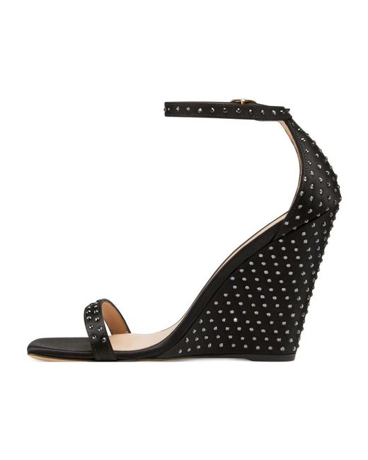 Stuart Weitzman Schoenen ,Zwart ,Satijn Swarovski Crystal Wedge Sandal in het Metallic