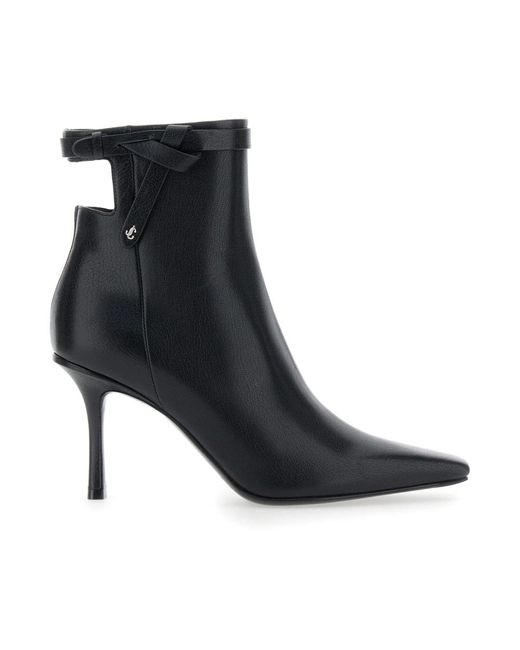Jimmy Choo Black Schwarze Leder Stiefeletten Mit Knotendetail