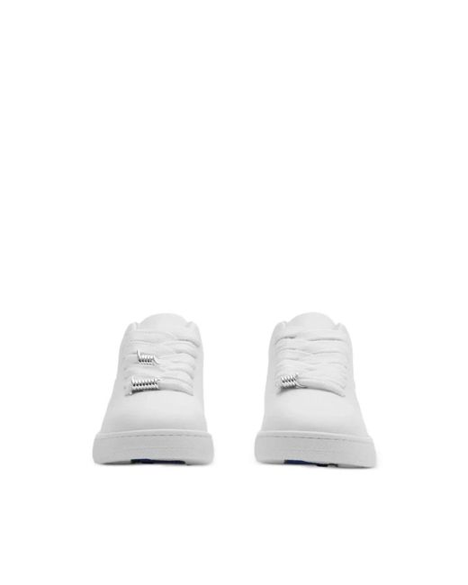 Burberry White Plaque-embellished Leather Low-top Trainers for men