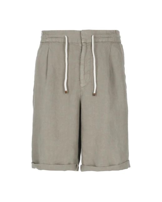 Brunello Cucinelli Taupe Leinen Bermuda Shorts Für Männer in Gray für Herren