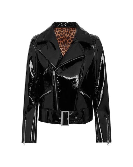 Philipp Plein Oversize Glanzende Eco Leren Jas in het Black