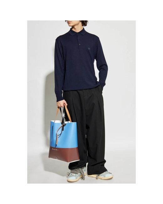 Etro Tops ,Blauw ,Wol Wollen Poloshirt Met Lange Mouwen in het Blue voor heren