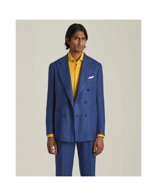 Kiton Kostuums ,Blauw ,Linnen Nadelstreep Double-Breasted Kasjmier Linnen Pak in het Blue voor heren