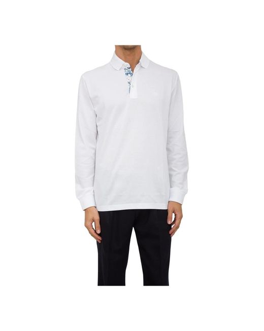 Etro Tops ,Wit ,Katoen Polo Shirt Met Lange Mouwen En Print in het White voor heren