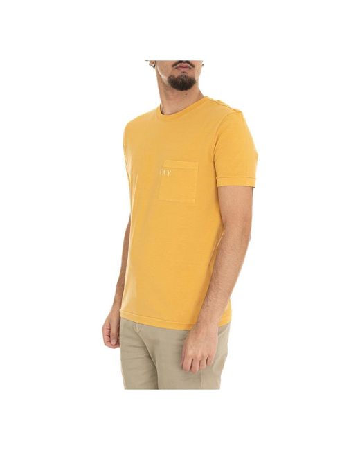 Fay Tops ,Geel ,Katoen Stone Washed T-Shirt Met Korte Mouwen En Zak in het Orange voor heren