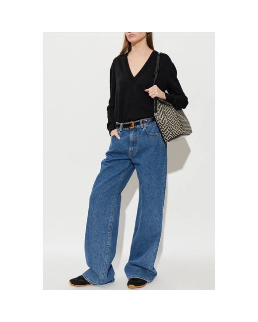 Balmain Black Wollpullover Mit V-Ausschnitt