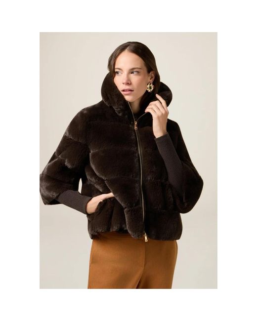 Oltre Jassen ,Bruin ,Polyester Fuzzy Fabric Jacket in het Black