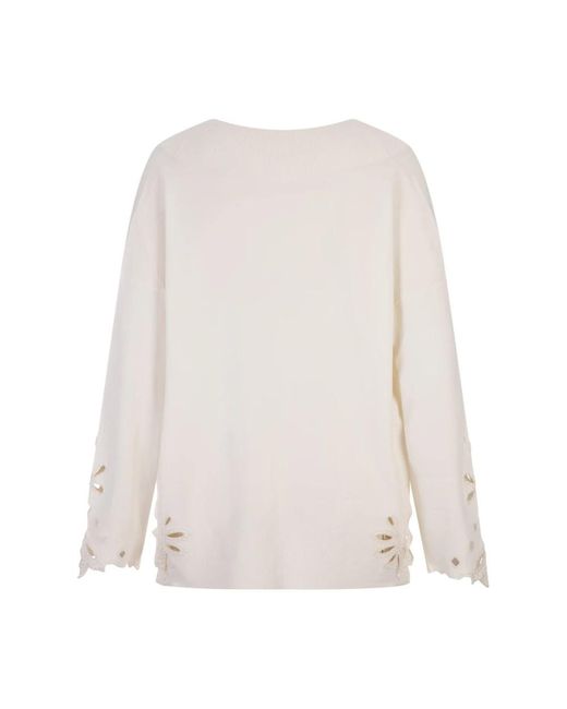 Ermanno Scervino White Weiße v-ausschnitt pullover mit stickerei