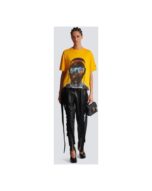 Balmain Relaxed T-Shirt Met Nika Mtwana Print in het Yellow