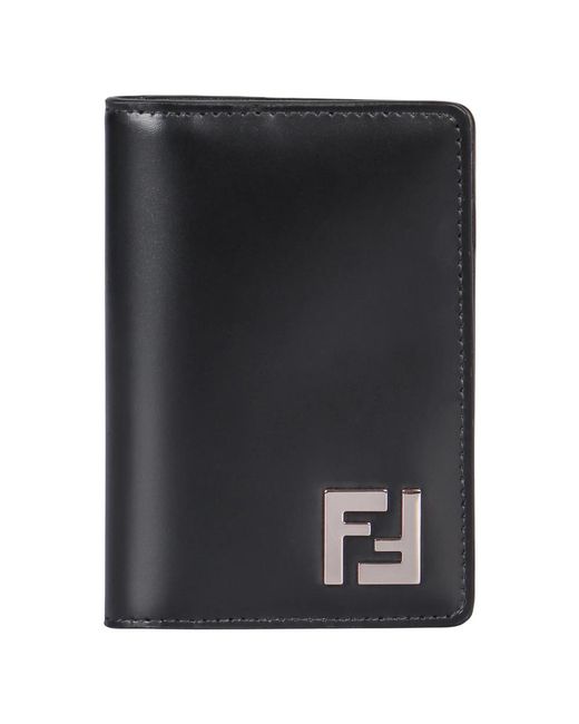 Fendi Accessoires ,Zwart ,Katoen Geruit Motief Leren Kaarthouder in het Black voor heren