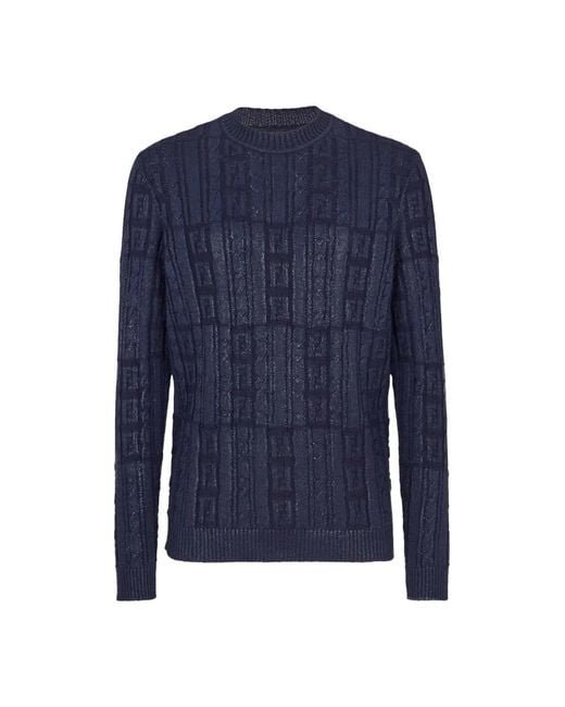 Fendi Blue Round-Neck Knitwear for men