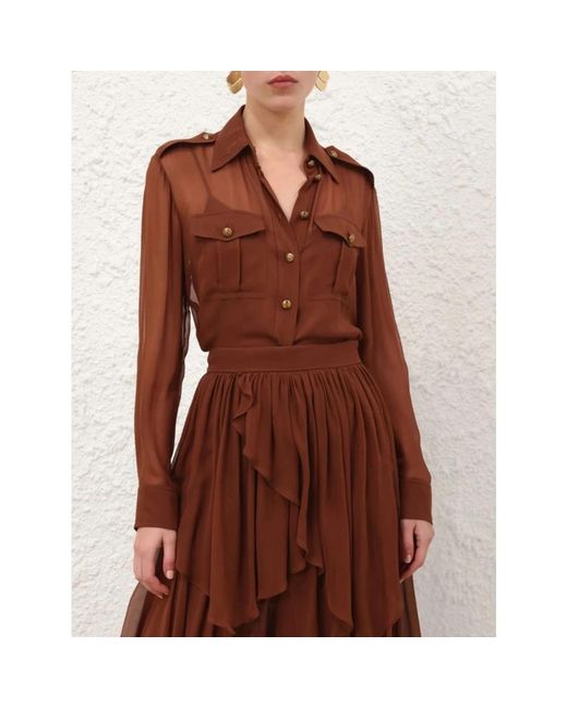 Zimmermann Overhemden ,Bruin ,Memento Pocket Shirt in het Brown
