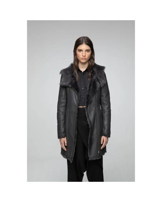VESPUCCI by VSP Black Amelie - anthracite shearling coat