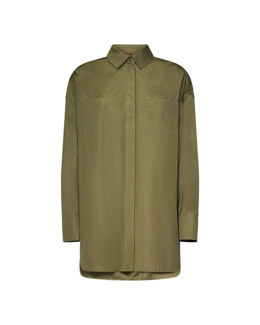 Max Mara Overhemden ,Groen ,Katoen Oversized Katoenen Overhemd Met Opgestikte Zakken in het Green