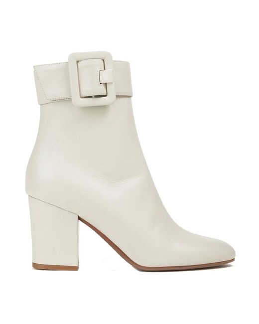 Sergio Rossi White Buckled Leather Ankle Boots