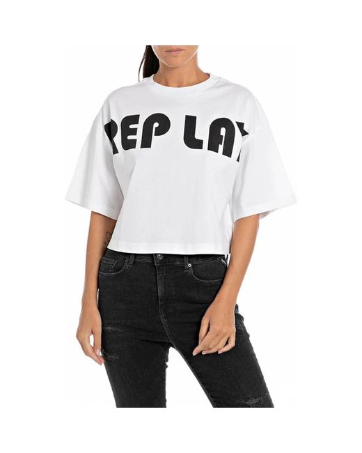 T-shirt girocollo cropped di Replay in White