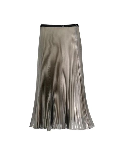 Prada Midi Geplooide Rok Met Logo Print in het Brown