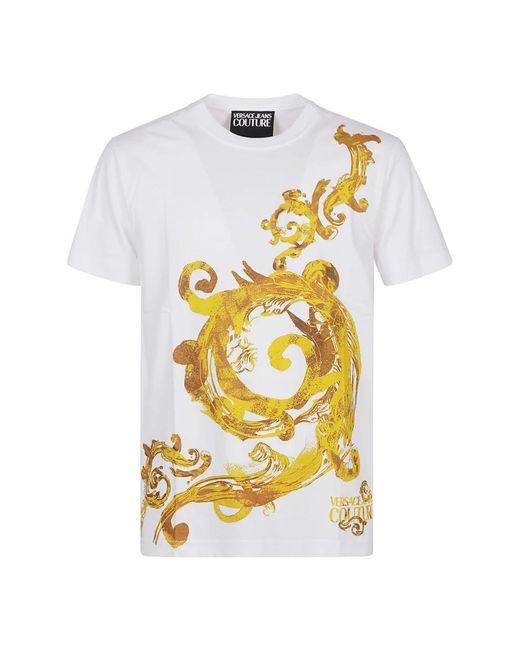 Baroque panel t-shirt di Versace in Yellow da Uomo