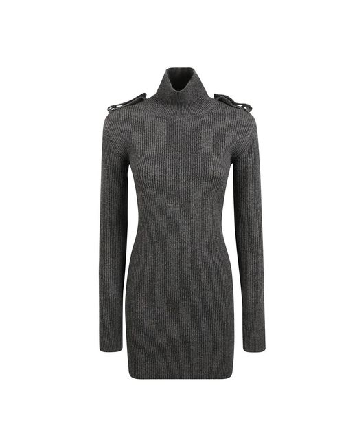 McQueen Kleedjes ,Grijs ,Wol Grijze Rib Mini Jurk in het Black