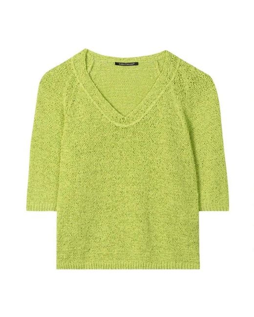 Luisa Cerano Green Kurzarm Strickpullover Spitzenstruktur