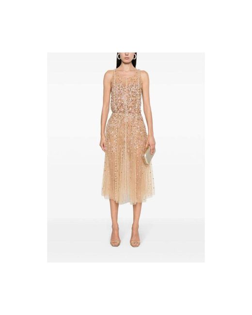 Elisabetta Franchi Natural Kleid mit mesh-, pailletten- und perlenverzierung