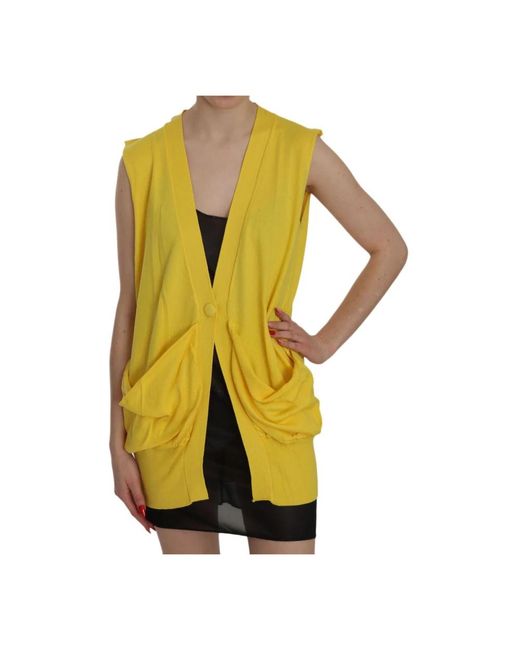 Pink Memories Truien & Vesten ,Geel ,Katoen Gele V-Hals Gebreide Cardigan Top in het Yellow