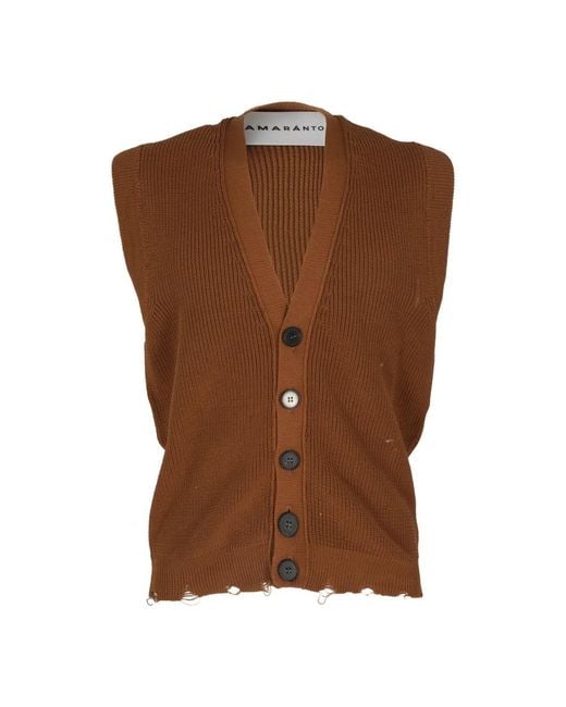 Amaranto Brown Sleeveless Jumpers for men