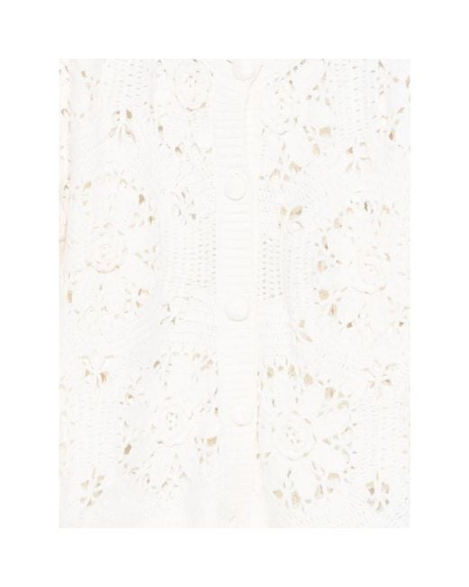 Farm Rio White Gehäkelte Strickjacke Mit 3D-Blumen