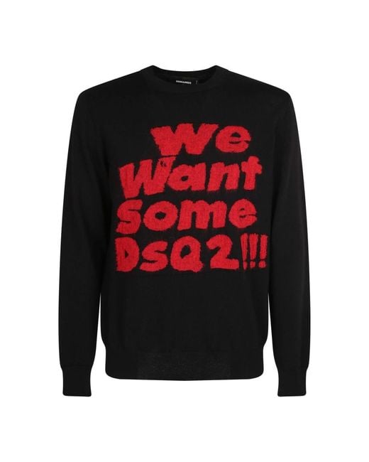 DSquared² Black Round-Neck Knitwear for men