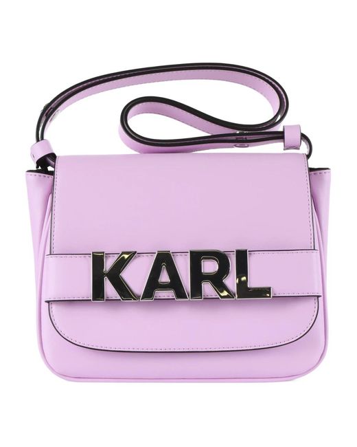 Karl Lagerfeld Purple Leder schultertasche mit buchstabenklappe