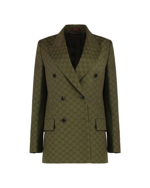 Gucci Green Jacquard-Stoffblazer Mit Gepolsterten Schultern