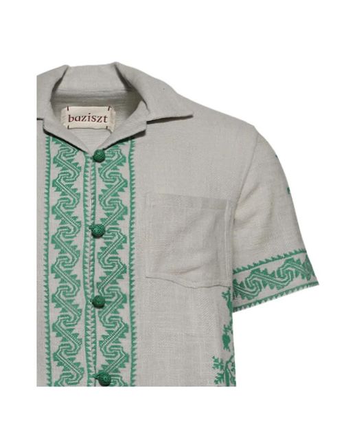 BAZISZT Green Short Sleeve Shirts for men