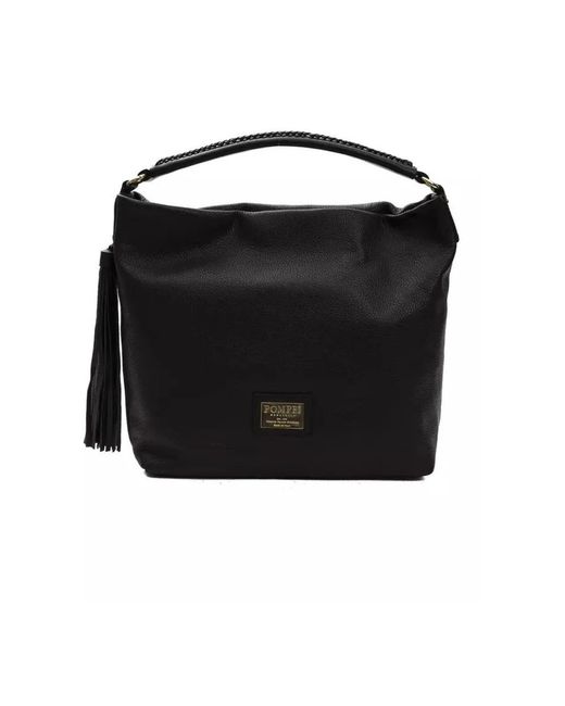Pompei Donatella Black Schwarze leder-schultertasche - elegant