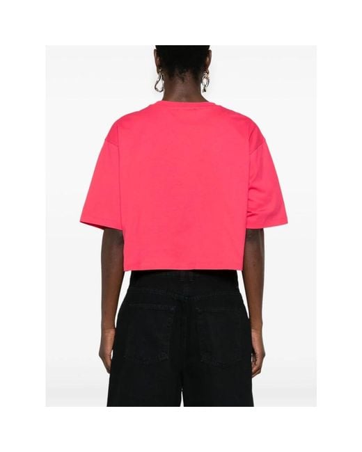 Balmain Fuchsia Logo Crop T-Shirt in het Pink