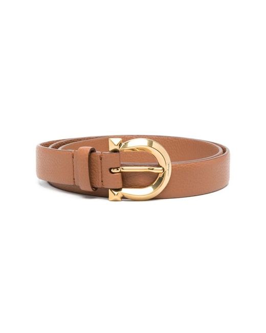 Cinturón de cuero marrón con detalles dorados Ferragamo de color Brown