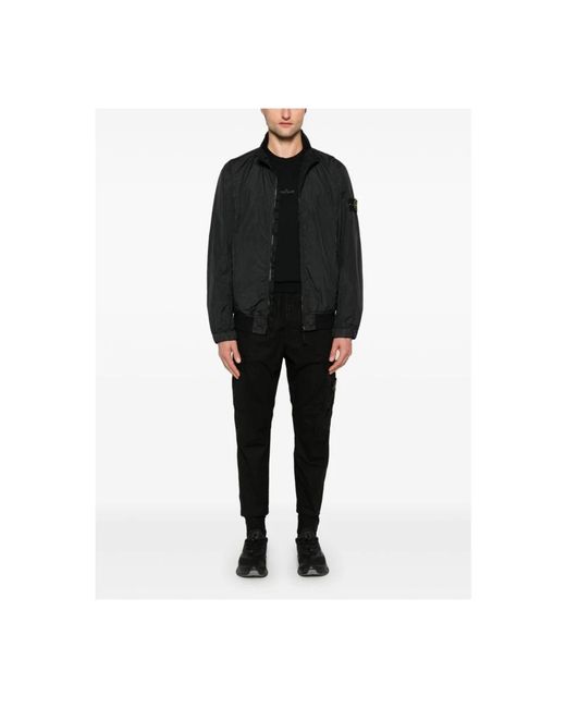 Stone Island Jassen ,Zwart ,Nylon Zwarte Jas Ss 25 Lichtgewicht Logo Badge in het Black voor heren