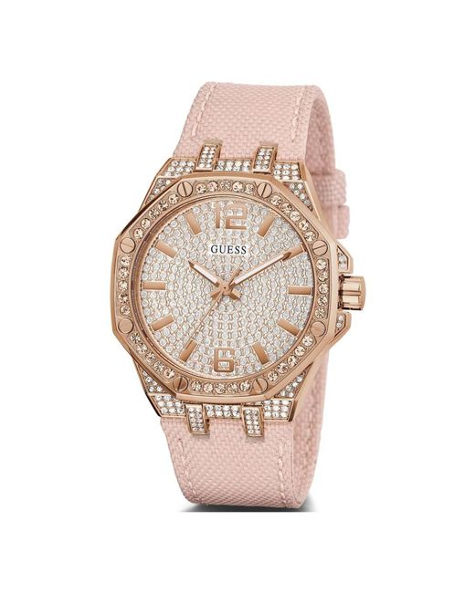 Shimmer orologio in nylon con cristalli di Guess in Pink